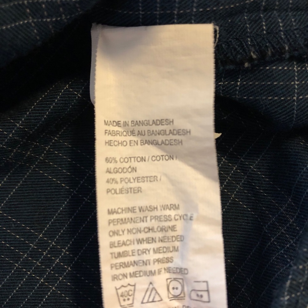 VanHeusen blue & cream plaid button down top sz L - Picture 6 of 8